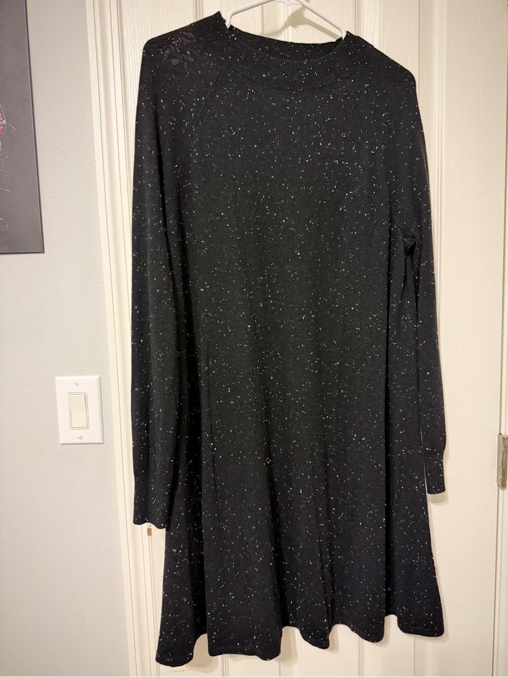 LOFT Black Speckled Long-Sleeve Swing Dress